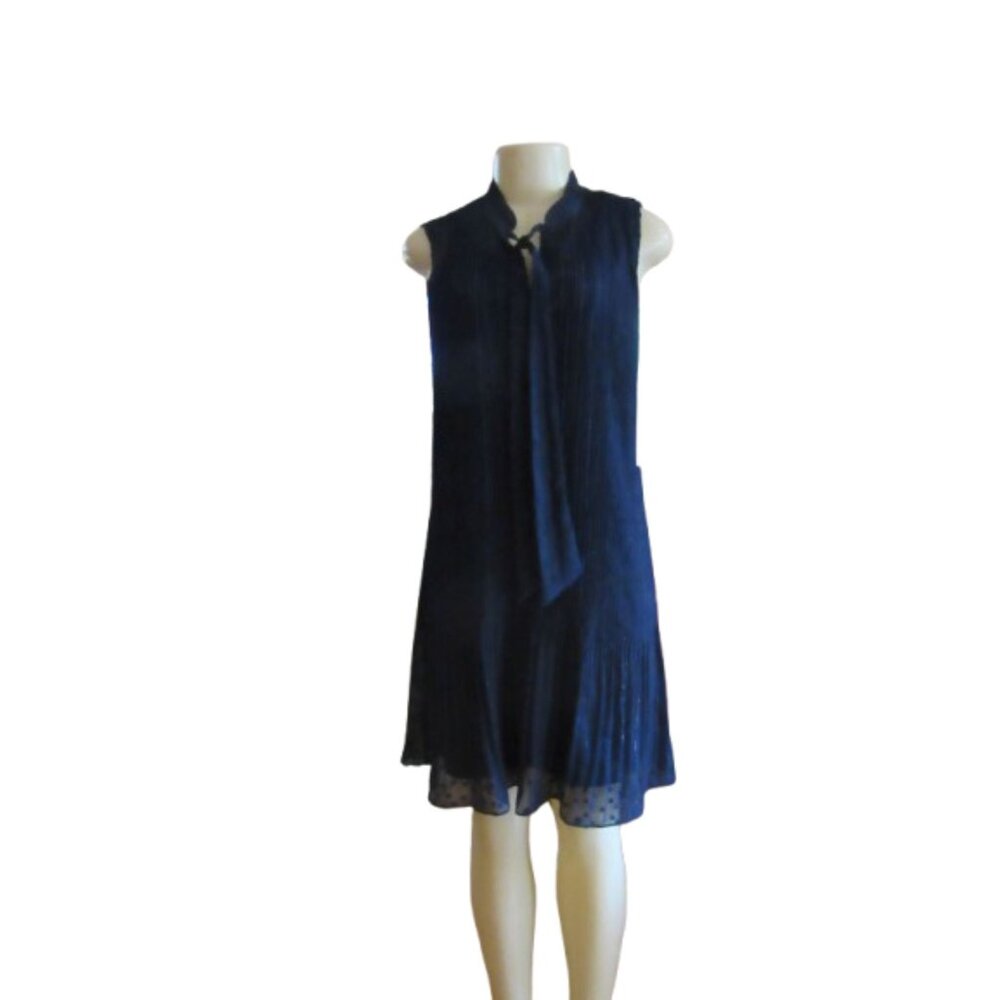 NWT, Nanette Lepore Navy Blue Sleeveless Dress W/ Tie Neck Size 6